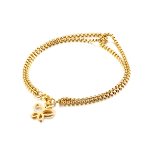 Elegante bracciale a doppio strato in acciaio inossidabile dorato con ciondolo a farfalla
