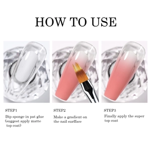 Step-by-step tutorial for applying gradient nail art using pat glue and professional brush