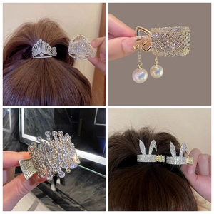 Elegant Alloy Hair Claw Clip With Rhinestone And Artificial Pearl Crown Rabbit Cat Shape For Women High Ponytail Holder Shark Clip