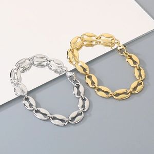 Coffee Bean Link Chain Bracelet Stainless Steel Gold Plated Minimalist Puff Mariner Pig Nose Jewelry For Women Men