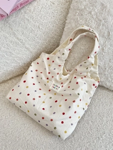 Sac Fourre-Tout En Toile À Pois Colorés Femmes Grande Capacité Sac À Main Épaule Pour Cours Travail Quotidien