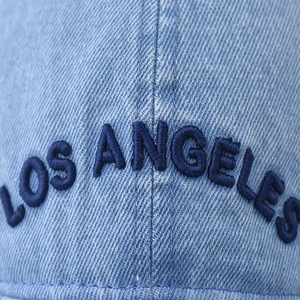 Vintage washed denim Los Angeles baseball cap featuring 3D embroidered blue lettering