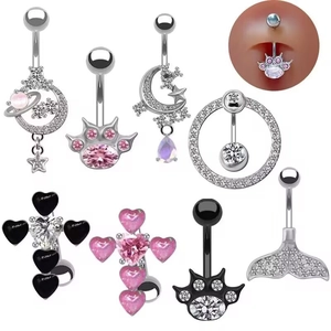 Belly Rings Copper Zircon Heart Cross Moon Star Planet Whale Tail Dangle Navel Piercing Jewelry For Women Girls