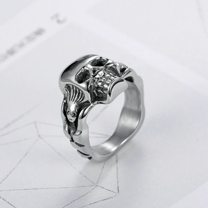 Men Skull Ring Stainless Steel Vintage Gothic Punk Three Dimensional Pattern Individual Fashion Jewelry