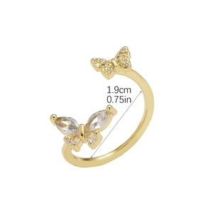Detailansicht Schmetterling Ring mit Zirkonia und 1,9cm verstellbarer Öffnung