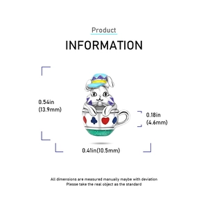 DIY cat-themed rabbit in teacup charm with dimensions of 13.9mm by 10.5mm in silver finish