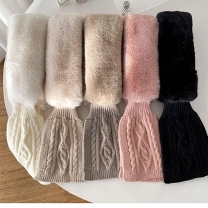 Thick knit and faux rabbit fur winter scarf for women in five assorted neutral colors