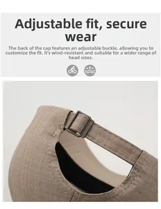 Detail of adjustable metal buckle and breathable fabric texture on long brim sun hat