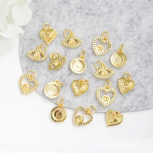 18K gold plated evil eye and heart charms with micro zircon for DIY necklace jewelry