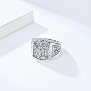 Men's hip hop 18K gold plated ring with full diamond zircon pave set in silver finish