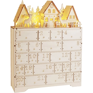DIY wooden Christmas advent calendar sled with 24 drawers and warm LED lighting