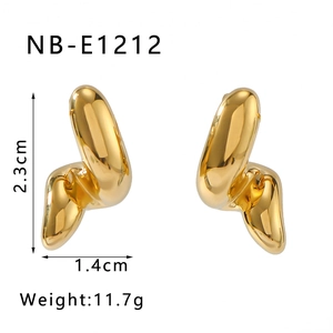 Detail view of 18K gold plated geometric stud earrings with dimensions and weight info