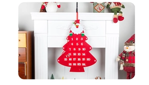 Wall-mounted red felt Christmas tree advent calendar with 24 white numbered pockets