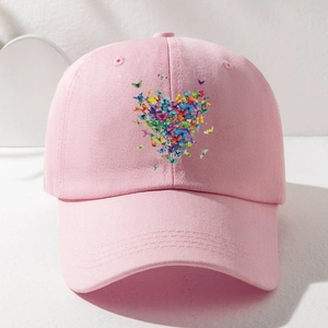 Cappellino da baseball rosa con stampa a cuore di farfalle e design classico a sei pannelli