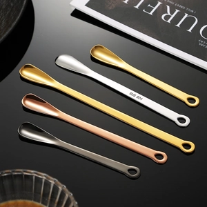 Set of 5 premium 304 stainless steel long handle mixing spoons in multiple colors