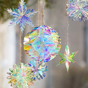 Iridescent PVC Hängende Ornamente Schneeflocke Stern Ball Fächer Dekorationen Für Weihnachten Party Hochzeit Geburtstag Reflektierende Holographische