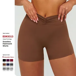 Women High Waist V-Cross Ruched Yoga Shorts Brushed Polyamide Spandex Butt Lifting Scrunch Athletic Running Shorts Gym Bottoms
