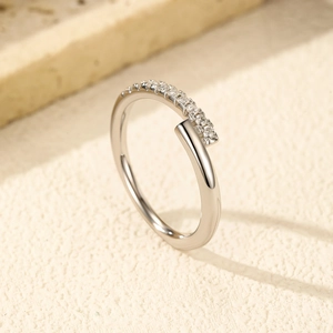 Minimalist S925 sterling silver ring with delicate pave-set moissanite stones