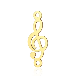 Detailed close-up of a golden treble clef stainless steel pendant connector for jewelry