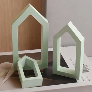 Three-piece light green hollow house-shaped silicone molds for DIY candle making