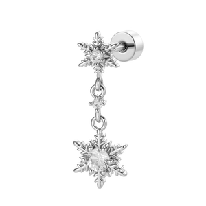 Eleganter silberner Schneeflocken-Ohrring mit funkelnden Kristallen und Schraubverschluss
