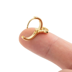 Minimalist gold heart cross cartilage hoop earring with cubic zirconia inlay for women