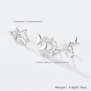 Detailed view of S925 silver butterfly earring set with exact dimensions and weight