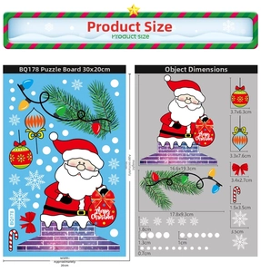Detailed size chart for Santa Claus and snowflake static window clings 20x30cm