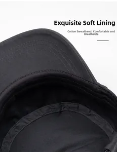 Detailed close-up of the breathable cotton sweatband and soft lining on a black military cap