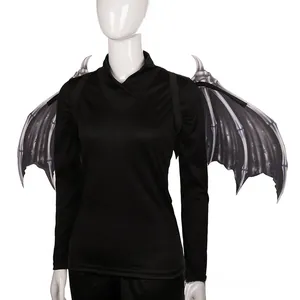 Detailed back view of foldable black devil wings with realistic bone and membrane texture
