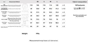 Maattabel details voor casual elastische taillebroeken met 100% polyester afmetingen