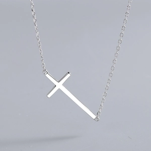Sideways Cross Necklace 925 Sterling Silver Minimalist Polished Link Chain Jewelry For Women