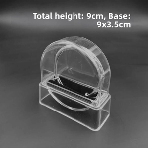 Close-up of acrylic jewelry display stand with dimensions 9x9x3.5cm and black velvet slot