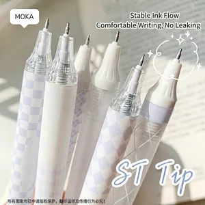 Set of pastel purple checkerboard neutral pens with ST nib for smooth writing office use