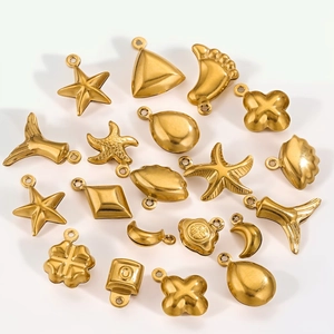 Stainless Steel DIY Jewelry Charms Pendants 18K Gold Plated Heart Starfish Shell Mermaid Tail Moon Craft Making Accessories
