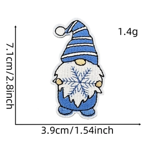 Blue Christmas gnome embroidery patch with snowflake details for clothing decoration