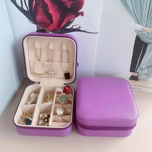 Portable PU Leather Jewelry Organizer Box Zippered Multi-Layer Travel Jewelry Case For Rings Earrings Necklaces Storage