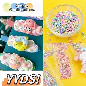 Detail of DIY resin cream glue hair clips with cute charms and sprinkles materials