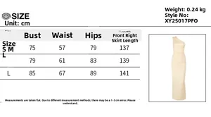 Size guide for the ruched one-shoulder evening dress with measurements in centimeters