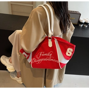 Red nylon bowling bag with white handles and letter embroidery for sport travel