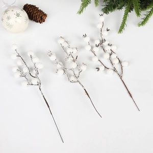 Artificial Christmas White Berry Branches Frosted Snowy Pomegranate Fruit Plastic Foam For Holiday Home Tree Decoration Elegant Winter Style