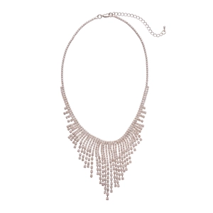 Elegant silver teardrop tassel necklace with full rhinestone pavé and adjustable lobster clasp