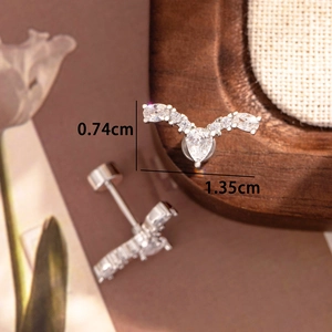 Silver crown drop zircon stud earrings for women with elegant V-shaped cubic zirconia design