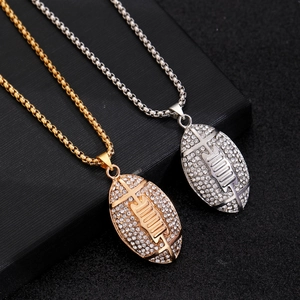 Iced out american football pendant necklace with gold and silver rhinstone plating