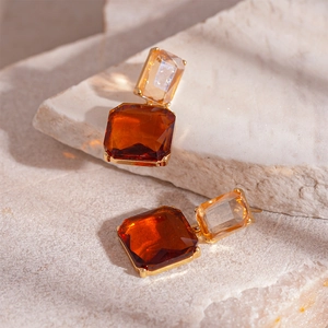 Boucles D'oreilles Pendantes Carrées Géométriques Vintage En Cristal Alliage Bijoux Avec Tige En Argent Pour Femmes