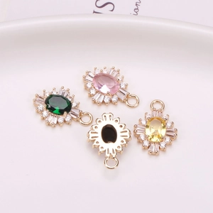 Luxurious gold-plated sun flower pendants with colorful oval stones and zircon accents