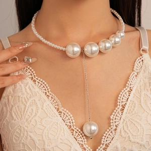 Collier En Künstliche Perles D'imitation Rétro Avec Longue Pendentif Gland Géométrique Style Français Élégant Pour Femmes