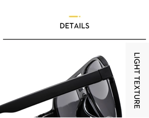 Detail of glossy black aviator sunglasses with durable plastic hinges and light texture