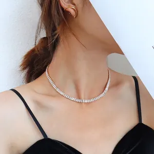 Baguette Zircon Tennis Necklace Titanium Steel Choker Color Retention Minimalist Luxury Elegant Jewelry For Women