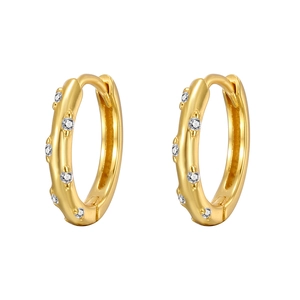 Classic S925 sterling silver hoop earrings with gold finish and sparkling zircon stones